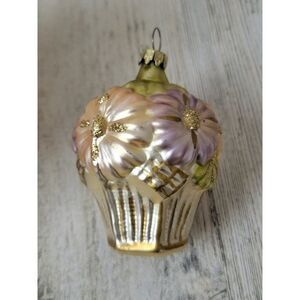 Blown glass glitter Flower Basket ornament Xmas